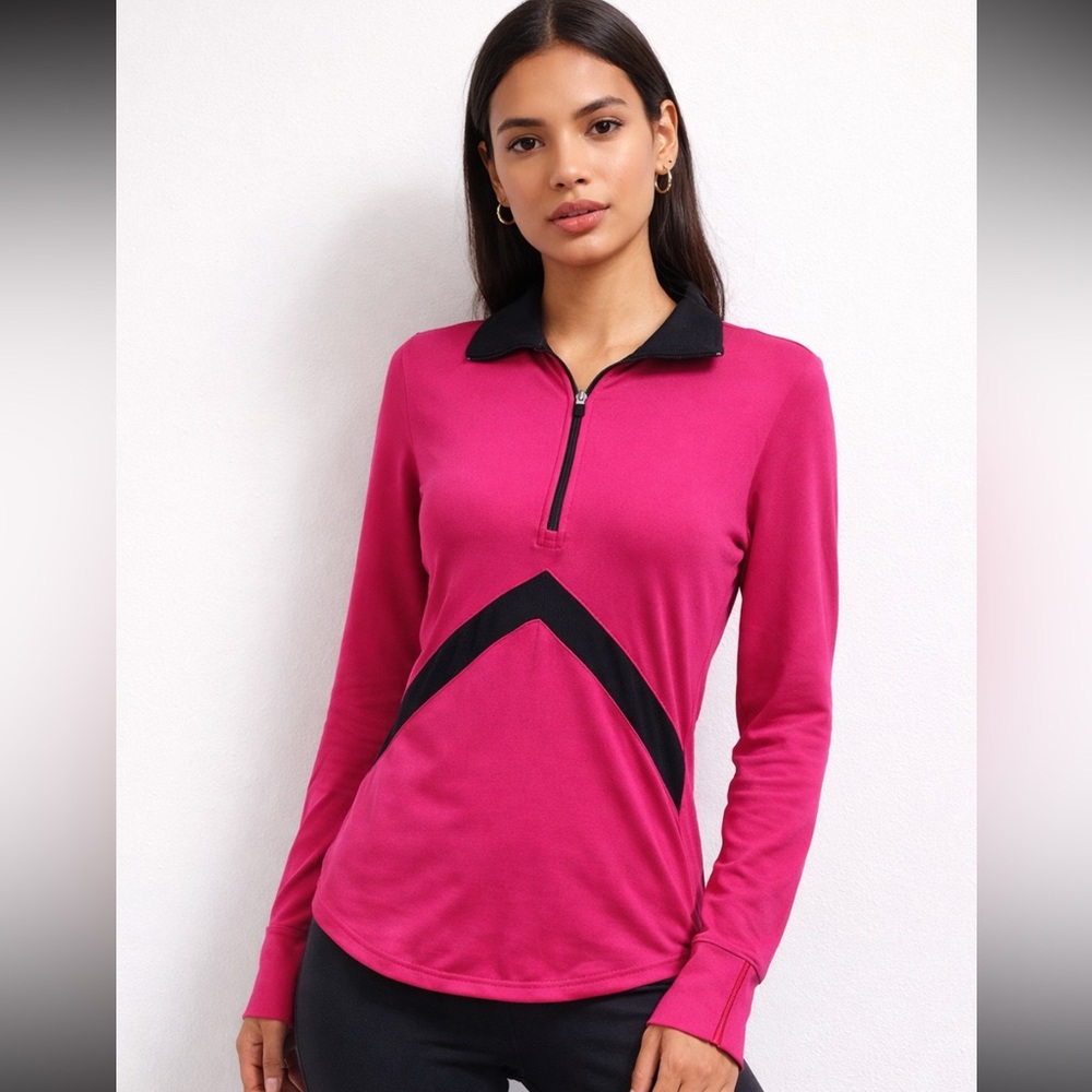 Nike Dri-FIt Pink Long Sleeve Mock Neck 3/4 Zip Sweatshirt Women's‎ Size Medium